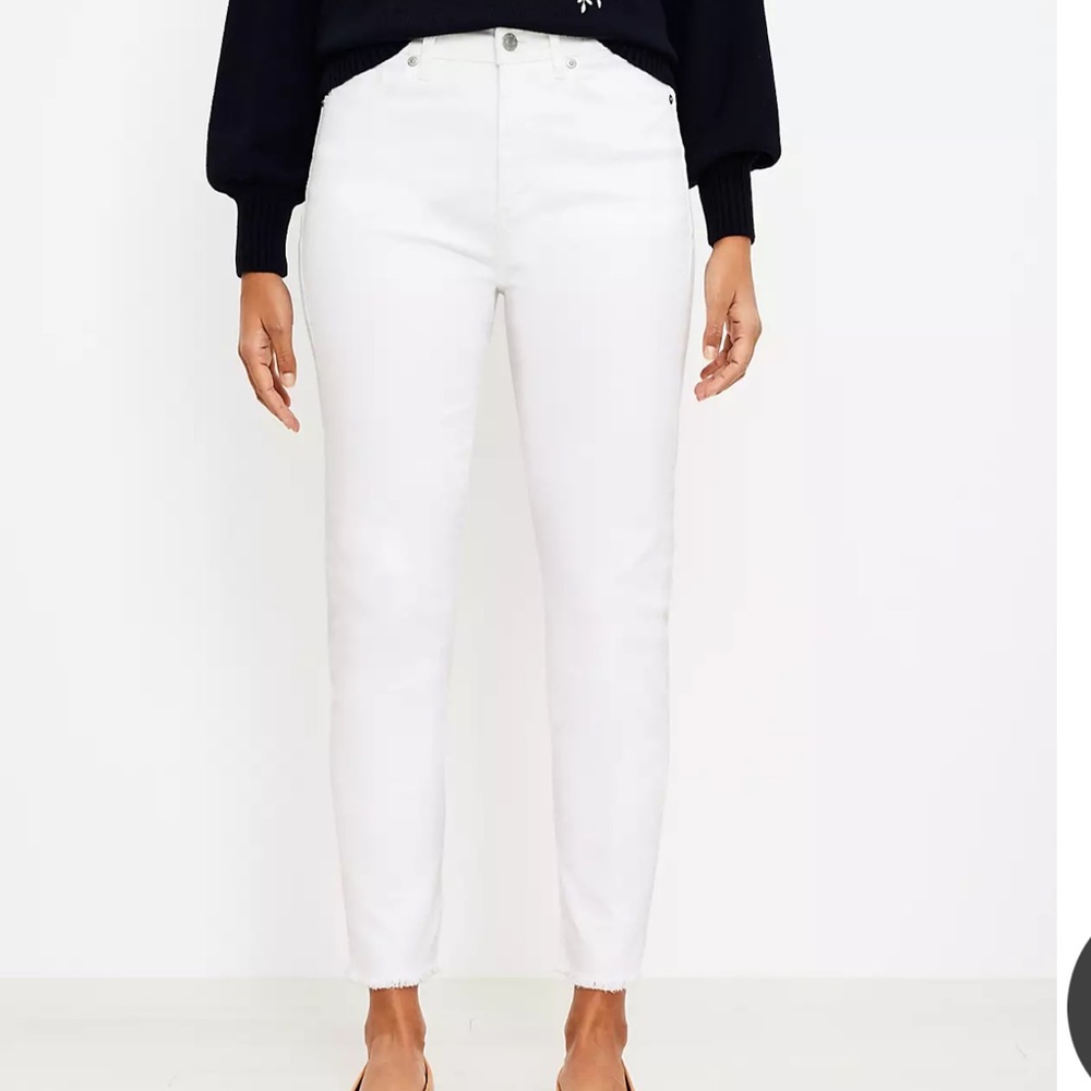 Loft White Frayed Jeans